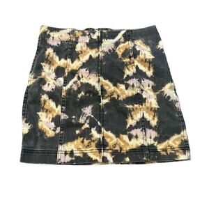 Free People black & orange tie dye denim mini skirt size 6